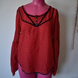 Red and black polkadot prairie style blouse